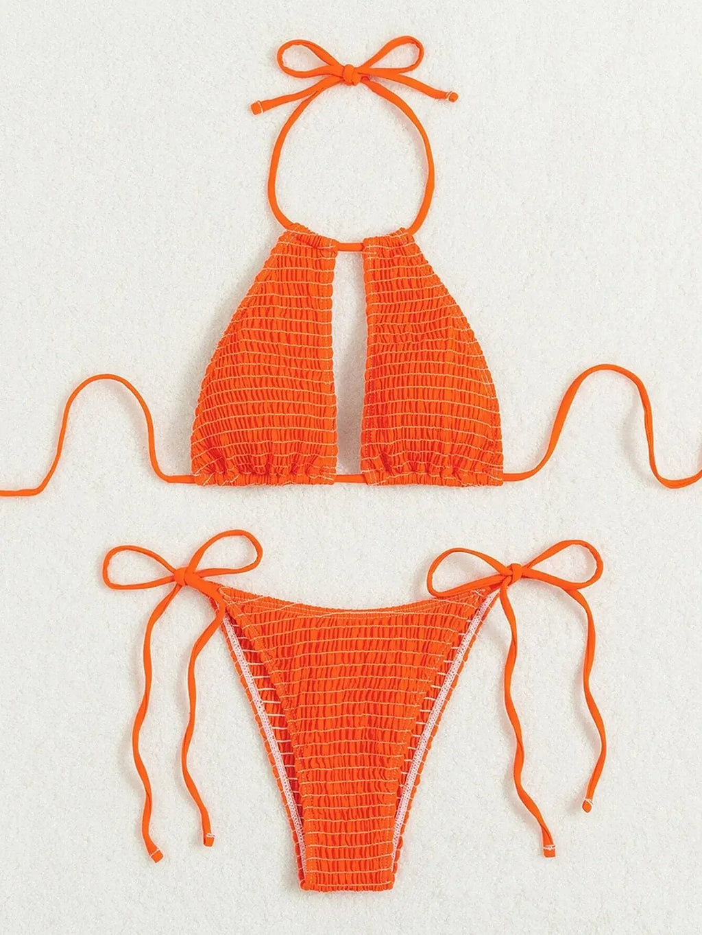 Smocked Halter Tie Side Bikini Swimsuit Women Two Piece Swimwear 2023 Bikini Set Summer Beach Bathing Suit Biquini