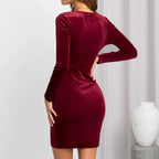 Women Elegant Party Dress 2023 Autumn Winter Solid Long Sleeved Square Neck Velvet Bag Hip Mini Dress Sexy Ladies Dresses LUXLIFE BRANDS