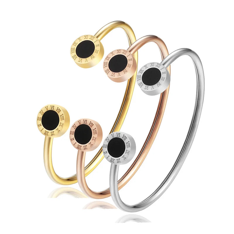 Stainless Steel Roman Number Jewelry Set For Women Black Shell Inlays, Colorfast & Stylish - Includes Bracelet, Necklace Earring Luxlife Brands