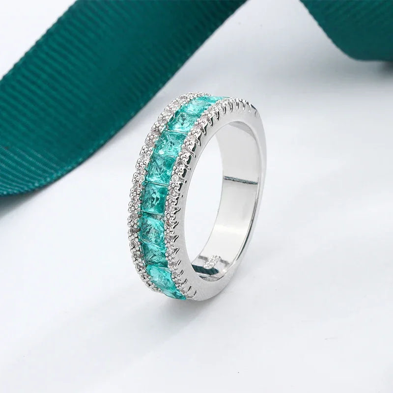 Beautiful 925 Silver Plated Women's Ring Geometric Square Green Zircon Jewelry Anniversary Gift Fashion Engagement Ring LUXLIFE BRANDS