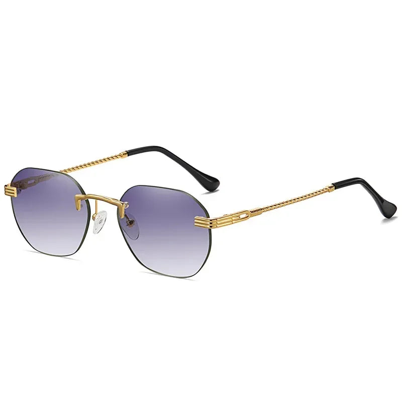 Frameless Gold Metal Ladies Sunglasses Rimless Gradient Lens Blue Fashion Sun Glasses For Men Uv400 Summer 2023