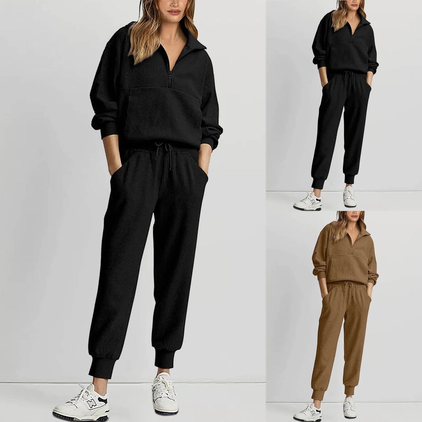 Half Zip Sweatshirt & Drawstring Sweatpants Set