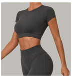 Yoga T-shirt Women's Short Sleeved Sports T-shirt Quick Drying Workout Short Sleeved Pilates Running Tights Exercise Fitness Top Luxlife Brands