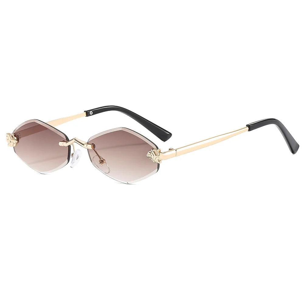 Trendy Rimless Polygonal Sunglasses Stylish Gradient Lens Metal Shades Eyewear Luxury Brand Small Rhombus Vintage Sun Glasses