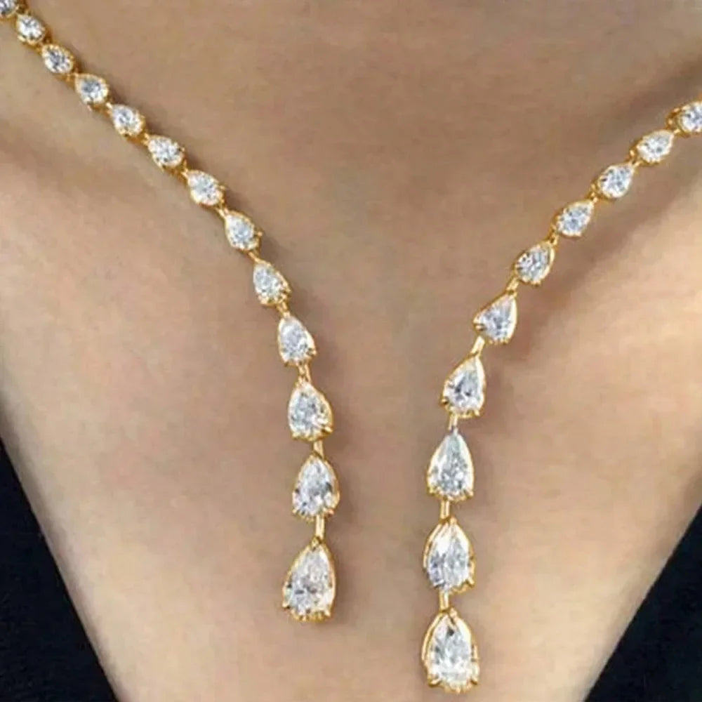 Fashion Zircon Water Drop Collar Necklace Jewelry for Women Baroque Clavicle Chain Crystal Open Collar Choker Necklace LUXLIFE BRANDS