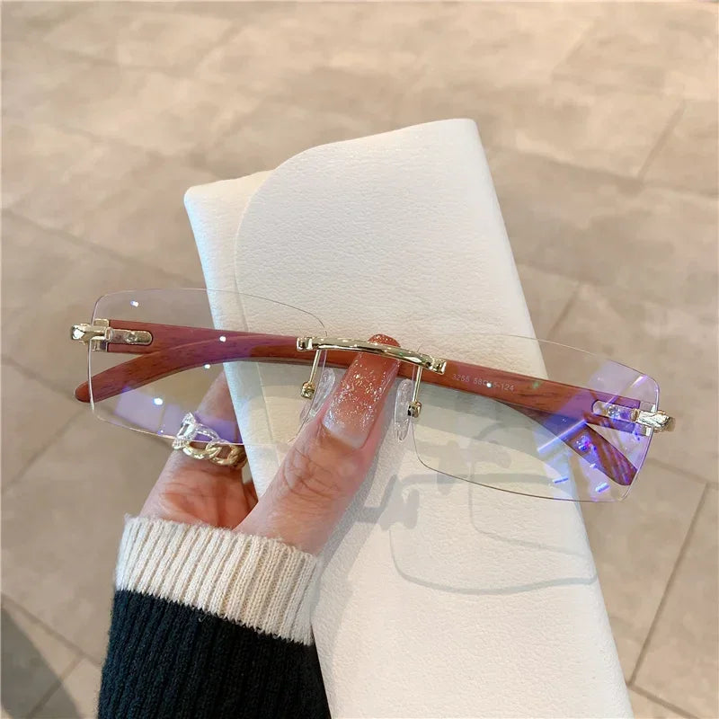 KAMMPT Rimless Sunglasses For Men Women Wooden Pattern Luxury Brand Retro Sun Glasses Fashion Shades UV400 Travel Outdoor Luxlife Brands