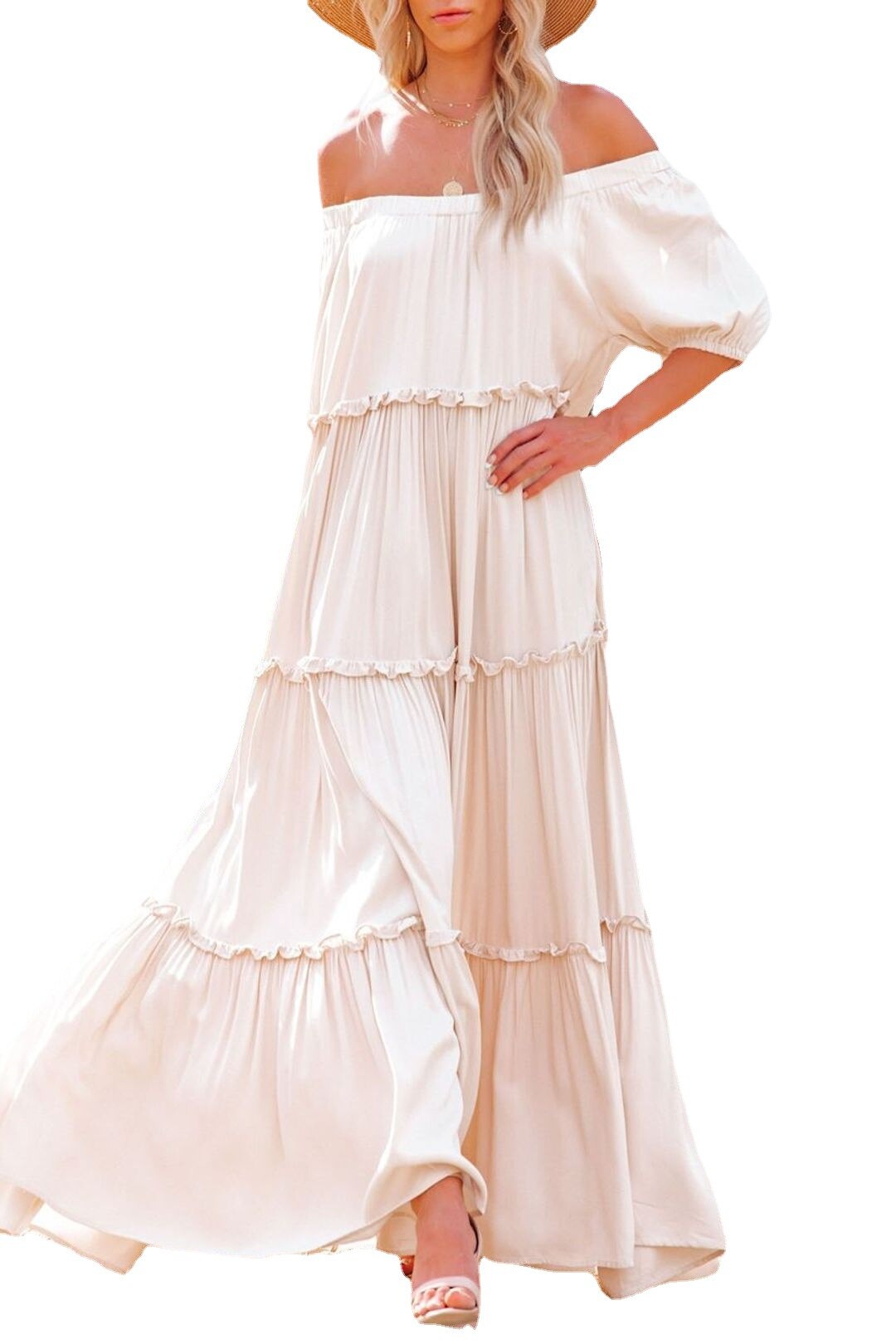 Sexy Off Shoulder Elegant Long Dress Women White High Waist Dresses High Slit Sundress 2023 Summer Beach Holiday Maxi Vestidos
