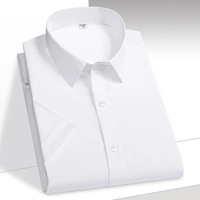 Mens Shirt Short Sleeve Solid Bamboo Fiber Shirt Easy Care Formal Elastic Comfortable Dress Shirts Plus Size Male Tops Yyqwsj