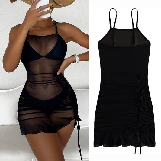 Women's Swimsuit Beach Cover Ups Sleeveless Short Dress 2023 Summer Casual Slim Solid Color Beach Cover-up Dress