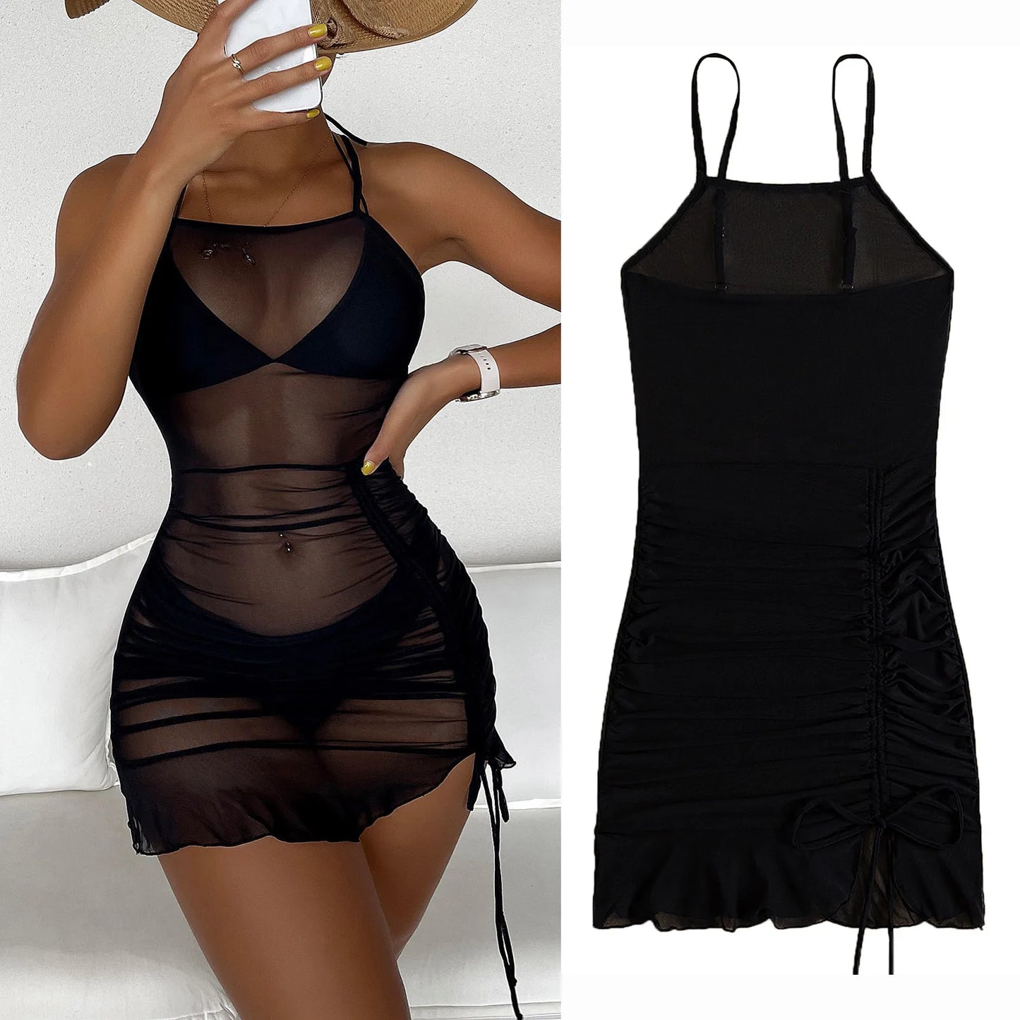 Women's Swimsuit Beach Cover Ups Sleeveless Short Dress 2023 Summer Casual Slim Solid Color Beach Cover-up Dress LUXLIFE BRANDS