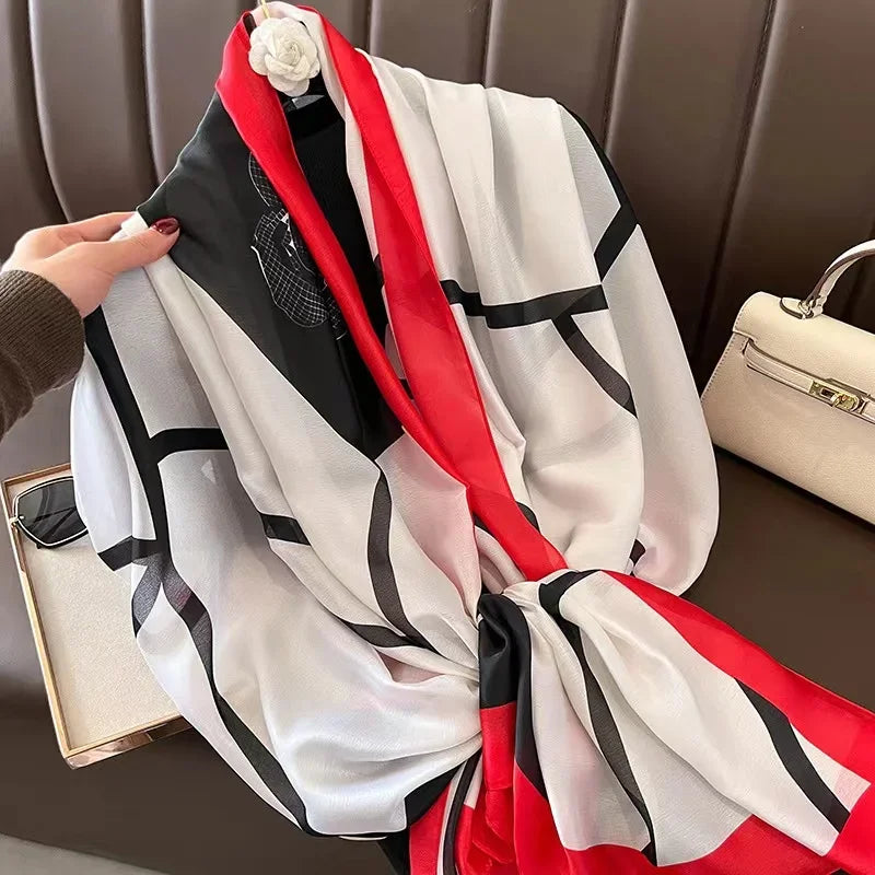 180*90cm Luxury Brand Spring Summer Autumn Women Clothing New Fashion Color matching printed silk scarf lady popular turba