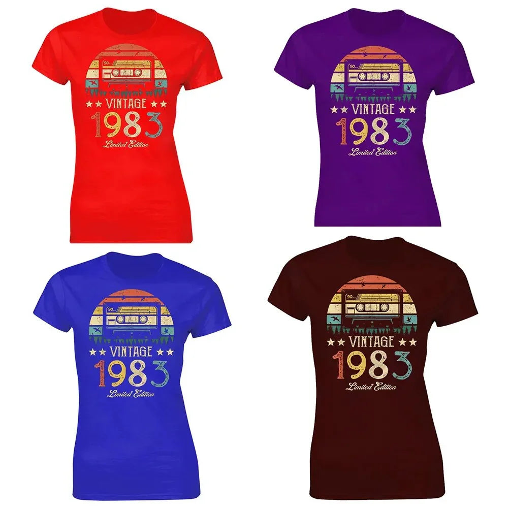 Vintage 1983 Limited Edition Retro Cassette Women T Shirt 40th 40 Years Old Birthday Party Girlfriend Gift Black T-shirt LUXLIFE BRANDS