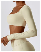 Yoga Shirts Fitness Long Sleeve Women Sport Crop Top Women Square Neck Gym Top Yoga T-Shirt Clothing Casual Quick Dry Sportswear Luxlife Brands