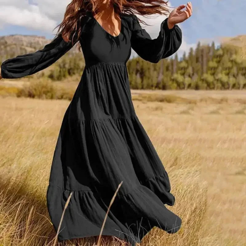 Boho Fashion Women's Dress 2024 Summer Casual Fashion Long Light Dress Crew Neck Loose Sleeves Art Long Vintage Dress