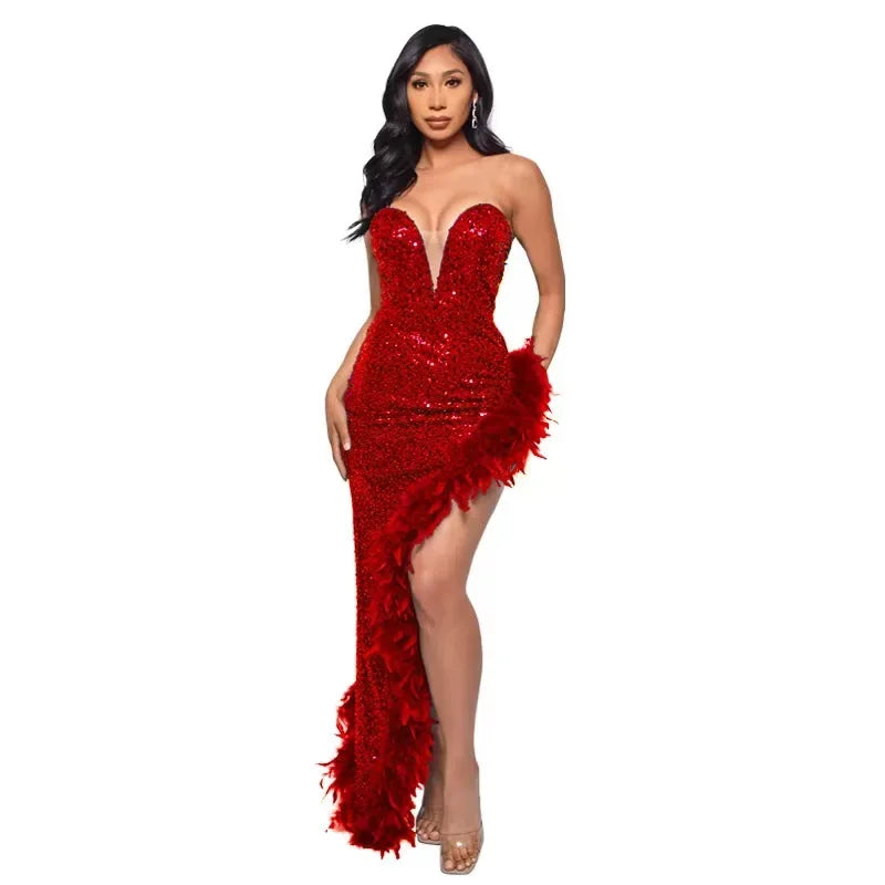 Sequin & Feather Cocktail Party Dress Luxlife Brands
