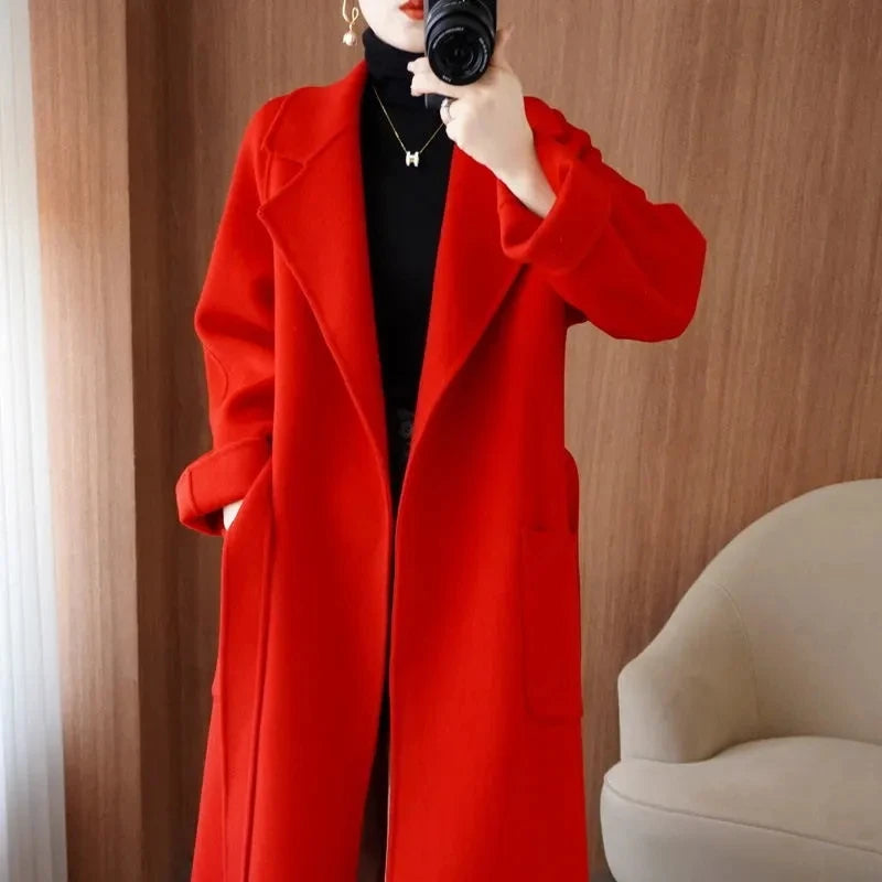 100% Wool Autumn/Winter Cashmere Coat with Belt