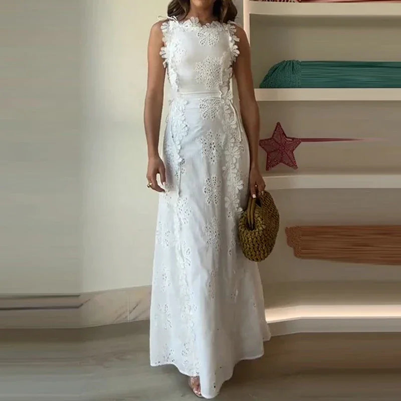 Pristine White Lace Evening Dress