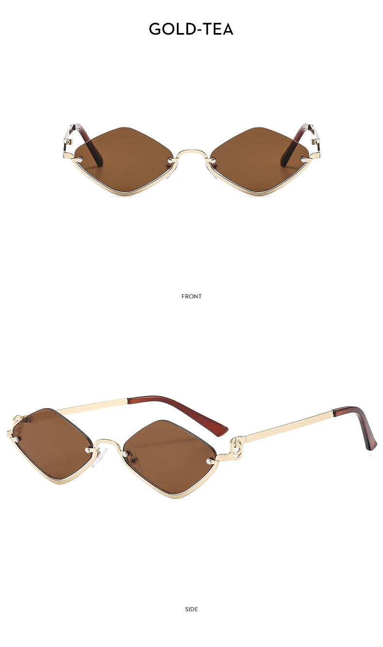 Fashion Small Polygonal Sunglasses Women Brand Metal Half Frame Glasses Ladies Hipster Sexy Cat Eye Shades Vintage