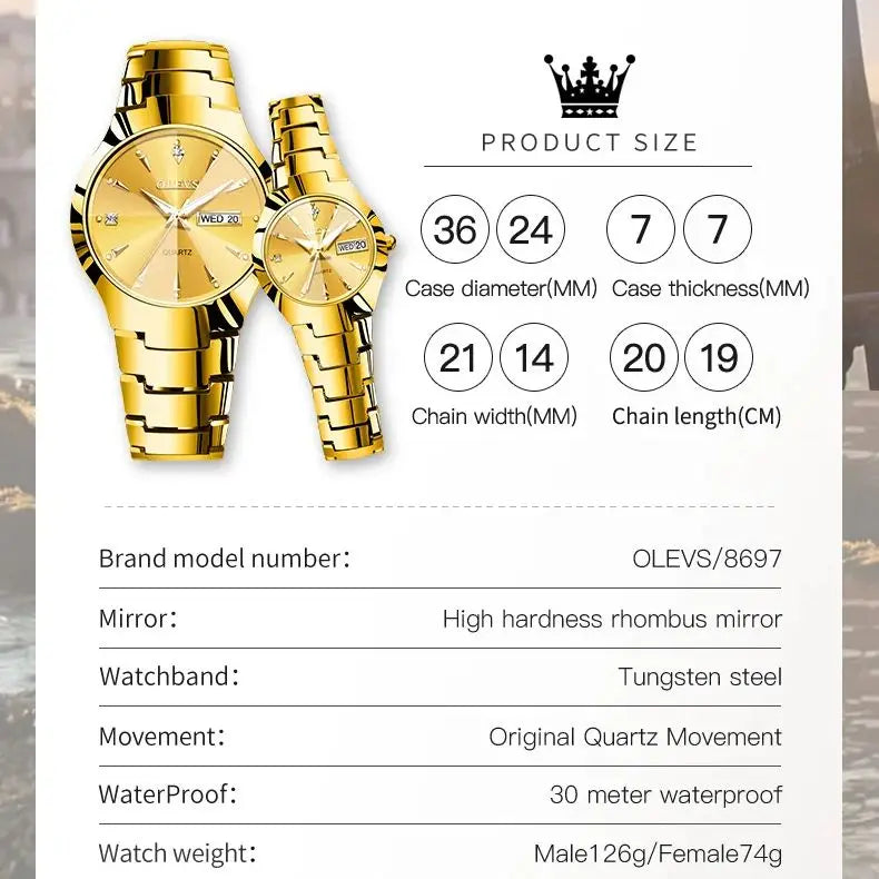 Tungsten Steel Luxury Waterproof Quartz Calendar Watch LUXLIFE BRANDS