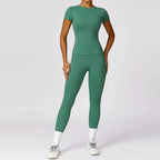 Seamless Yoga Set Women Pink Short Sleeve Top with High Waist Leggings Two Piece Workout Clothes Sports Fitness Gym Sets Luxlife Brands