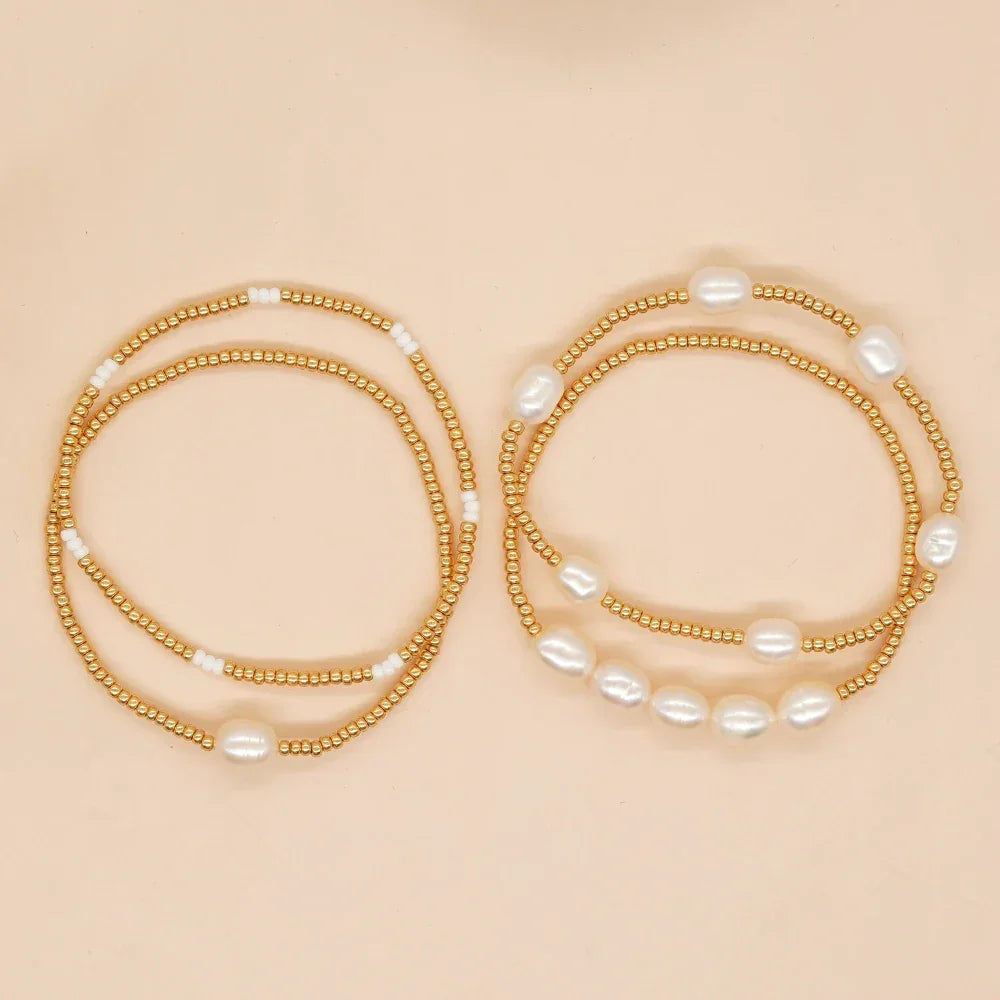 Bohemian Luxury Freshwater Pearl Women Handmade Stretch Summer Couple Gift Boho Fashion Jewelry Golden Miyuki Seed Bead Bracelet