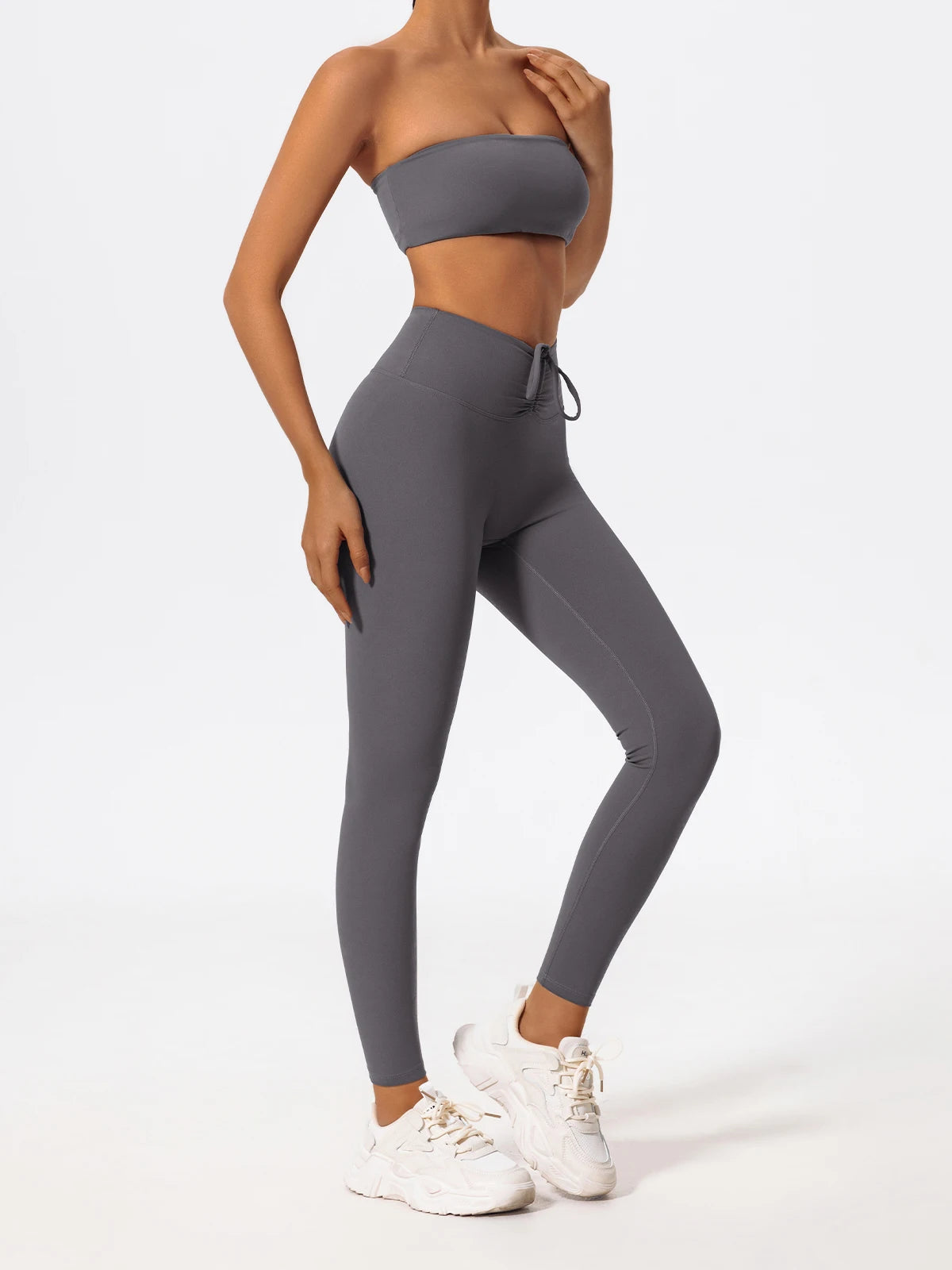 Ctenkevet Summer Women's Breathable Yoga Set Female High Waist Drawstring Sports Suit 2ps Women Fitness Wear Strapless Bra Woman