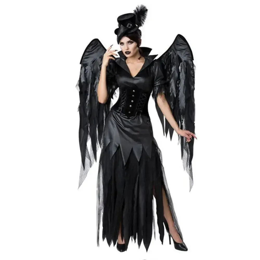 Hot Sale Dark Fallen Angel Costume Halloween Cosplay Fancy Dress with Wings - LUXLIFE BRANDS