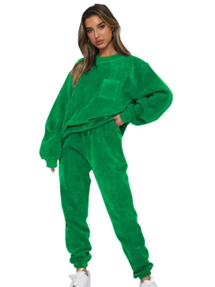 Corduroy Long Sleeve Hoodie and Pants Set