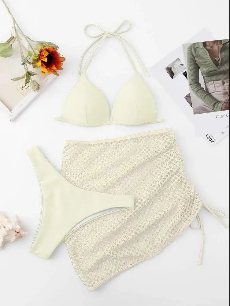 Nadanbao Sexy Mesh Solid Bikini Set Swimsuits for Woman Backless Travel Party Swimwear Female Summer Beach Fashion Bikini Luxlife Brands