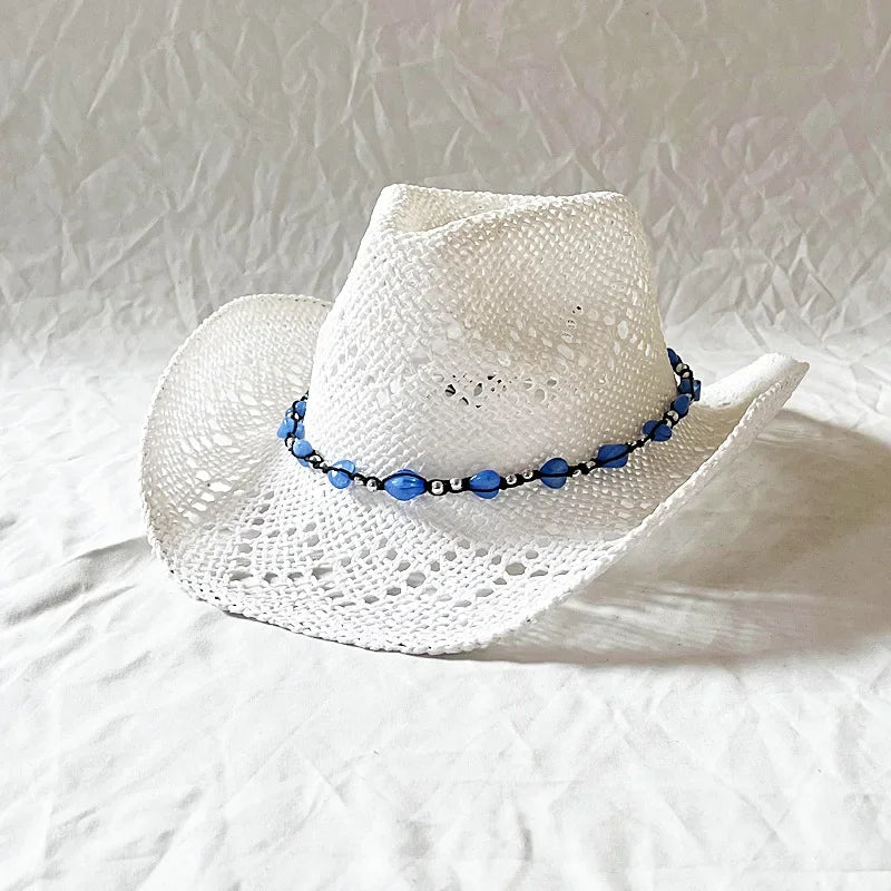 Melesh Western Women's Mint Green Cowboy Hat Straw Cowboy Hat Plasticity Strong Wide Brim Sunshine Beach Western Cowboy Hat