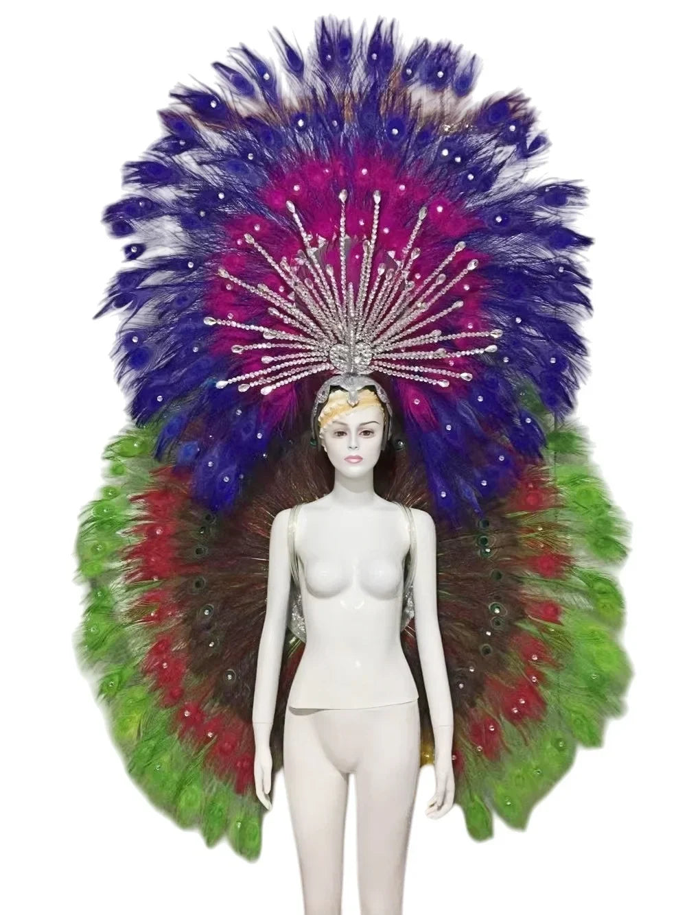 Showgirl Feather Backpiece and Rhinestone Headdress Set