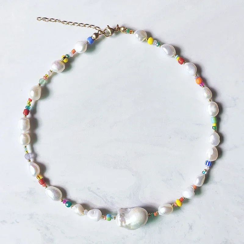 Boho Fashion Gold-Color Shell Necklace Natural Pearl Handmade Beautiful Necklace Women Baroque Jewelry Charm Statement Best Gift