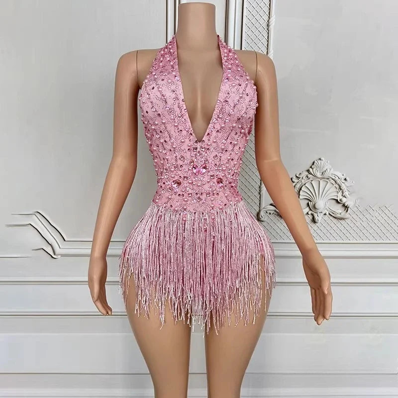 The Stardust Gradient Siren Dress – Luxury Rhinestone Tassel Latin Dance Costume