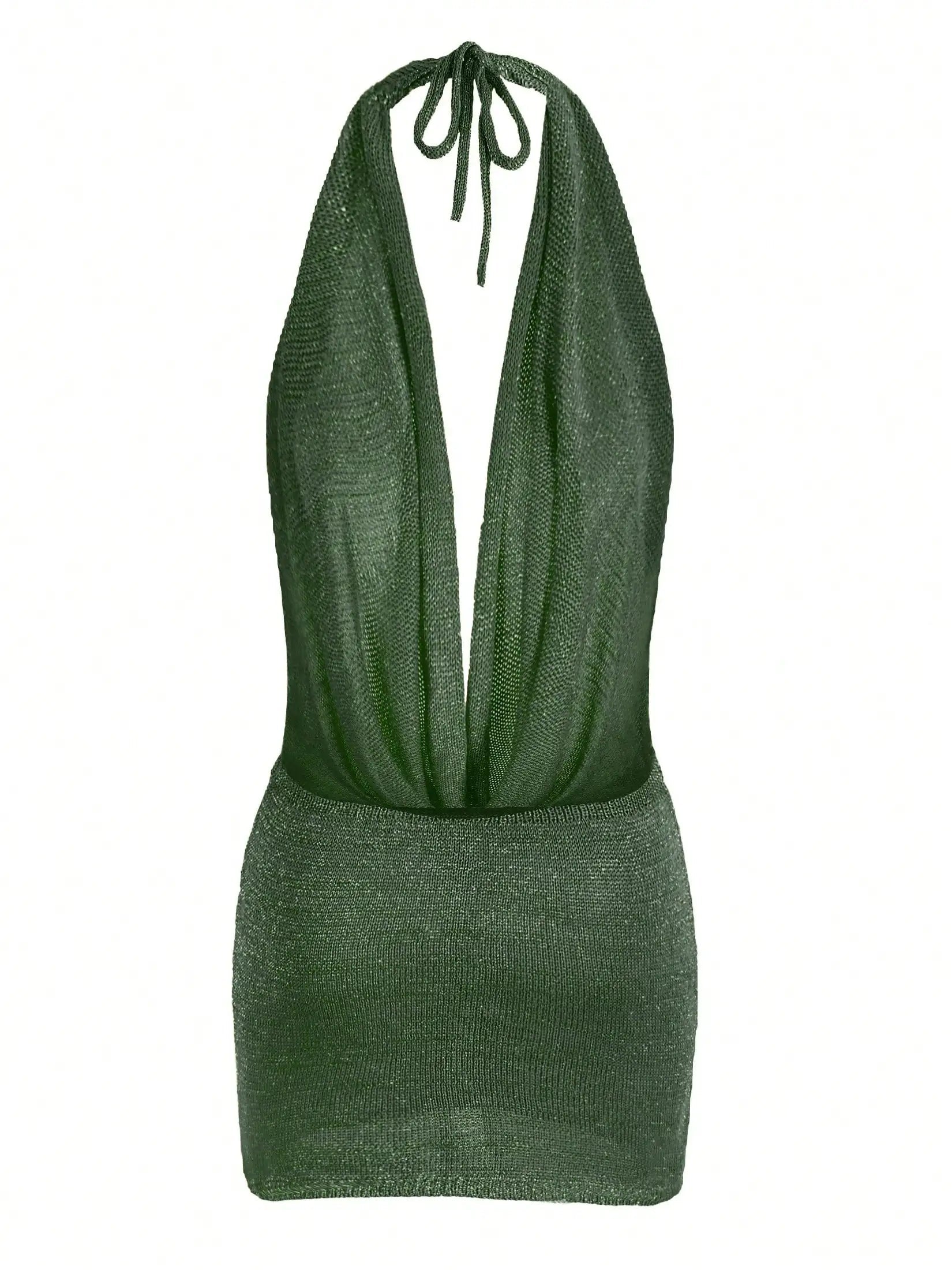 2026 Women New Year Bright Silk Dresses Sexy Stacked V Halter Neck Backless Knit Beach Mini Dress Summer Swimsuit Cover Up K145 Luxlife Brands