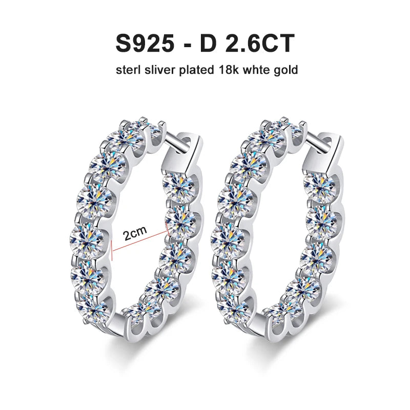 Moissanite Earrings 925 SS Plated White Gold 2.6ct D Color