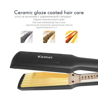 Kemei Professional Hair Curler Corruga Curling Iron for Hair Crimp Corn Perm Splint Flat Wave Iron Ceramic Digital Styling Tool LUXLIFE BRANDS