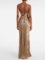 Antique Gold Low Back Lace-Up Party Dress Luxlife Brands