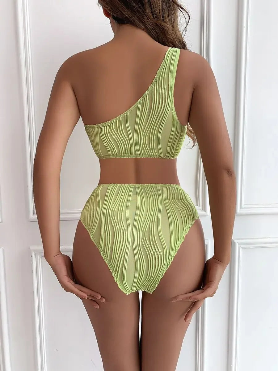 Sexy Rib One Shoulder Swimwear Women One Piece Swimsuit New 2023 High Waist Bathing Suit Cut-out Swimming for Beachwear Monokini