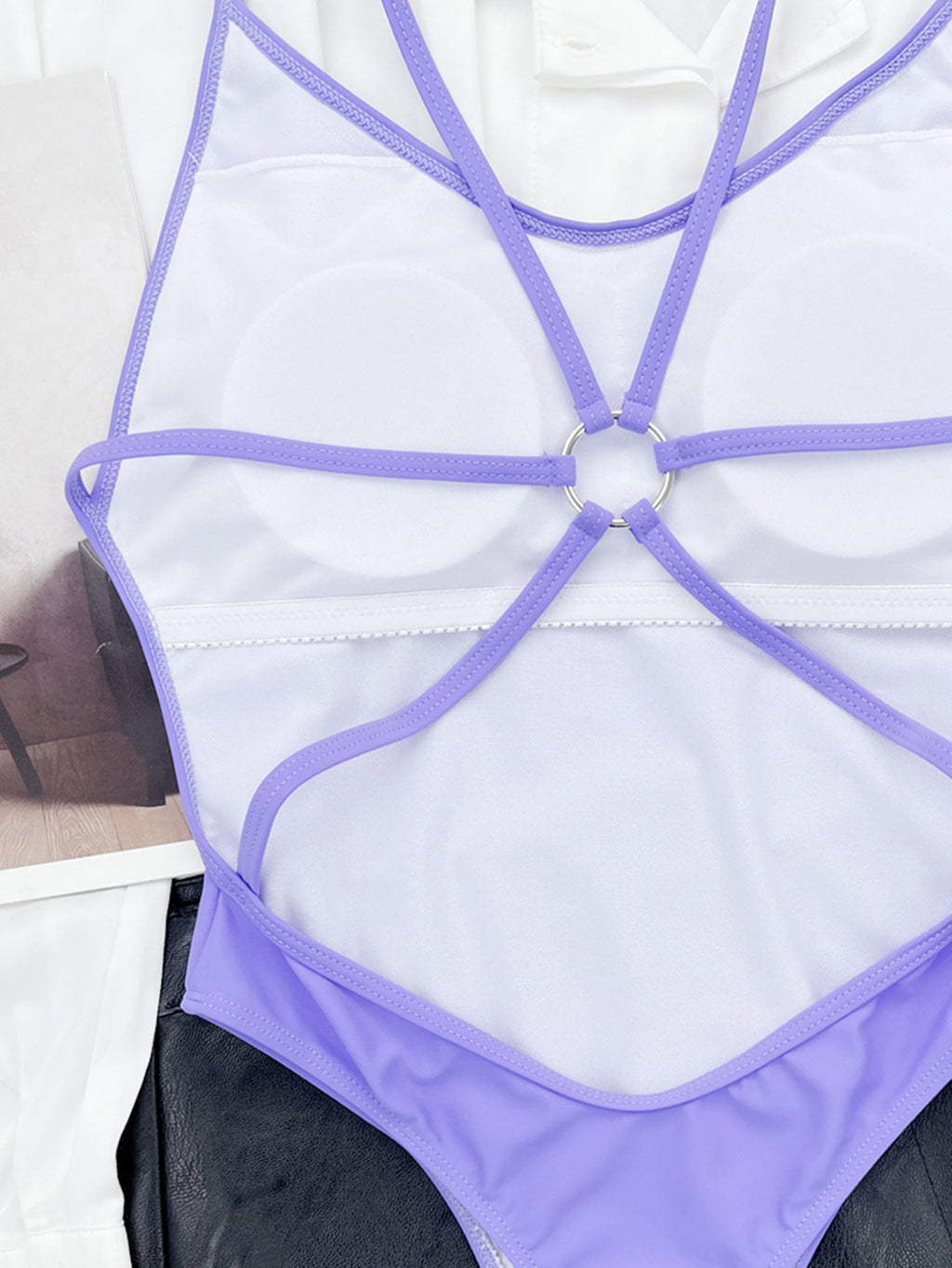 Sexy One Piece Swimsuit Women Ring Linked Bathing Suit String Bandage Swimwear Cut Out Monokini Summer Beach Swim Suit Bather