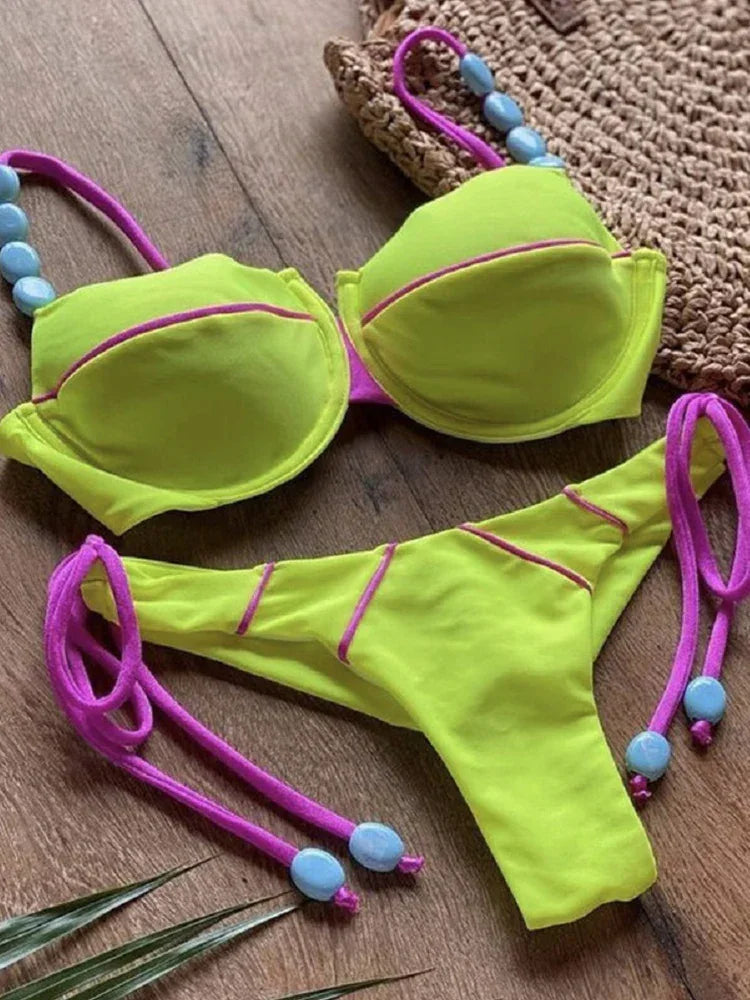 Sexy Bikini 2022 Push Up Bikini Set Yellow Swimwear Women Micro Swimsuit Female Bandage Biquini Beach Wear Swimming Two-Piece Luxlife Brands