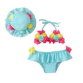 Infant Baby Girl Swimsuit 3D Flower Sleeveless Halter Tank Top Bikini Bottom with Sun Hat Set 0-24M