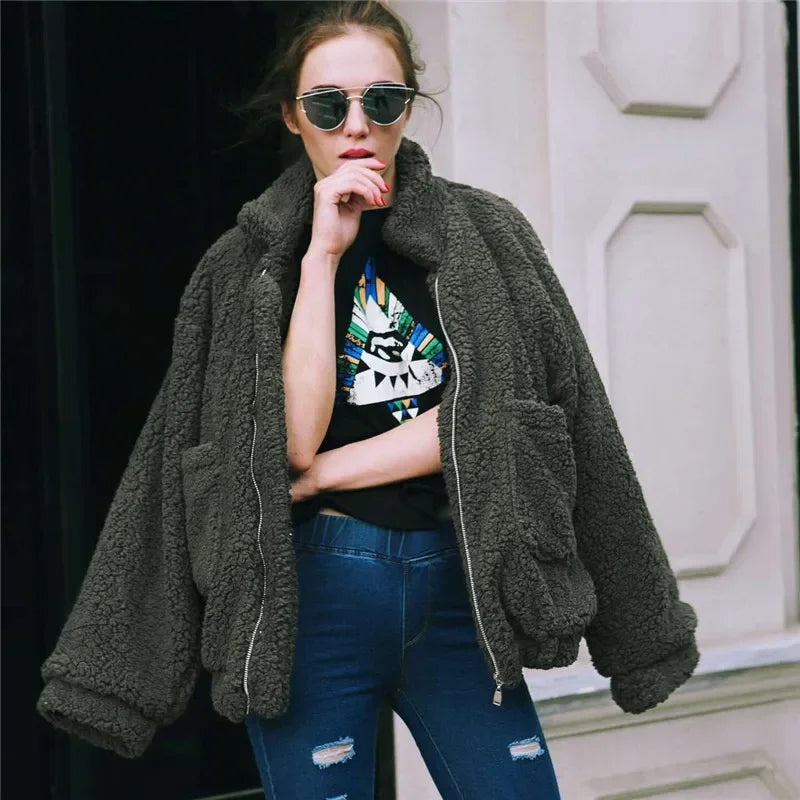 Cozy Teddy Zip Up Sweater LUXLIFE BRANDS