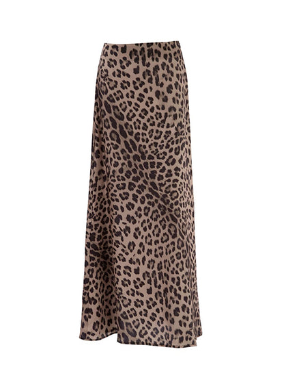 Spring Maxi Leopard High Waist Flare Skirt