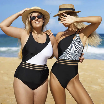Sexy One Shoulder Cut Out One Piece Swimwear 2023 Black and White Bathing Suits Patchwork Push Up Swimsuit Women Bikini Set