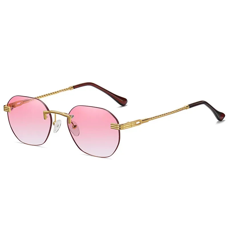 Frameless Gold Metal Ladies Sunglasses Rimless Gradient Lens Blue Fashion Sun Glasses For Men Uv400 Summer 2023