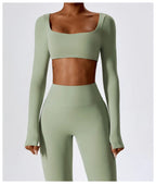 Yoga Shirts Fitness Long Sleeve Women Sport Crop Top Women Square Neck Gym Top Yoga T-Shirt Clothing Casual Quick Dry Sportswear Luxlife Brands