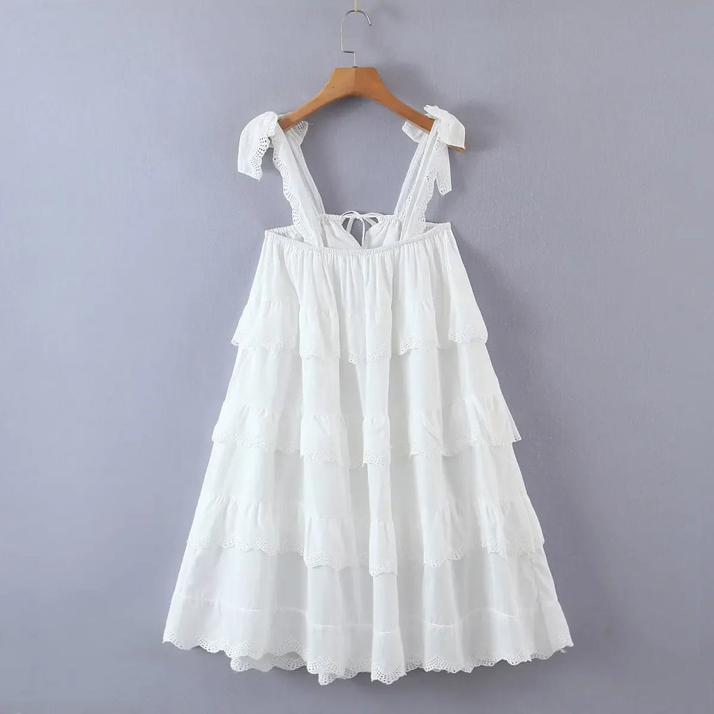 White mini lace dresses for women 2024 Summer party dresses sexy ruffle dress beach outfits for women sundress elegant backelss