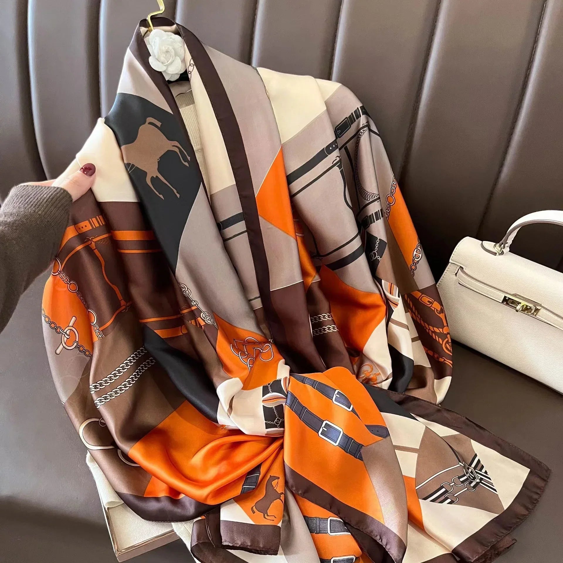 180*90cm Luxury Brand Spring Summer Autumn Women Clothing New Fashion Color matching printed silk scarf lady popular turba