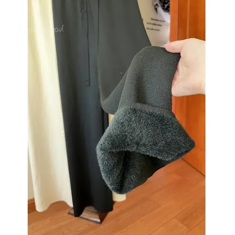 2023 Slim Simple Knit Wide-leg Pants Women's Autumn and Winter High-waisted Moped Pants Thick Casual Pants Straight Luxlife Brands