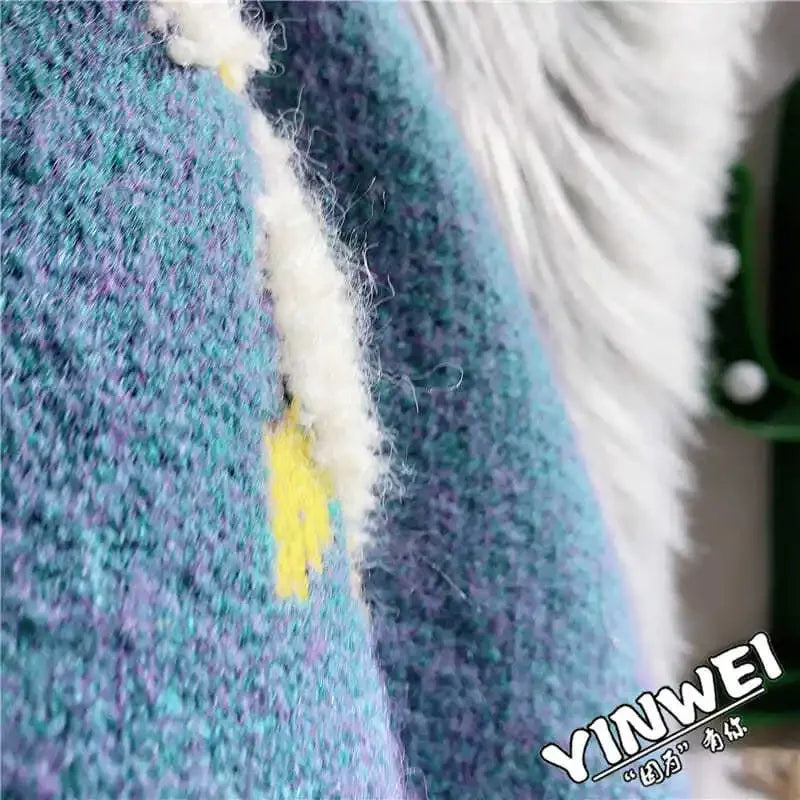 Sheep Cartoon V-Neck Long Sleeve Loose Knitted Sweater Women's Cardigan Korean Fashion Autumn Winter Thick Cardigan For Women LUXLIFE BRANDS